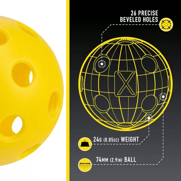 Franklin Sports X26 Indoor Pickleballs  Indoor Court Pickleball Balls  3 Pack 12 Pack  Bulk 100 Pack of Pickleballs  USA Pickleball USAPA Approved Tournament Pickleballs  Multiple ColorsYellow
