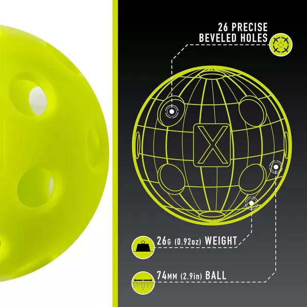 Franklin Sports X26 Indoor Pickleballs  Indoor Court Pickleball Balls  3 Pack 12 Pack  Bulk 100 Pack of Pickleballs  USA Pickleball USAPA Approved Tournament Pickleballs  Multiple ColorsLime Green