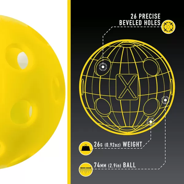 Franklin Sports X26 Indoor Pickleballs  Indoor Court Pickleball Balls  3 Pack 12 Pack  Bulk 100 Pack of Pickleballs  USA Pickleball USAPA Approved Tournament Pickleballs  Multiple ColorsYellow