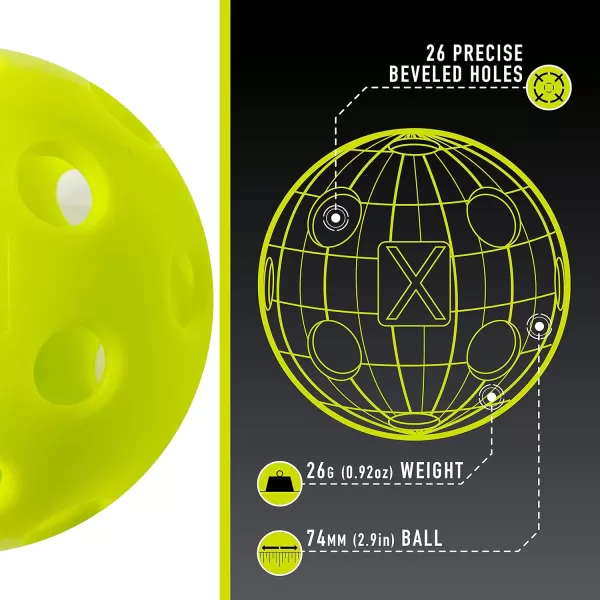 Franklin Sports X26 Indoor Pickleballs  Indoor Court Pickleball Balls  3 Pack 12 Pack  Bulk 100 Pack of Pickleballs  USA Pickleball USAPA Approved Tournament Pickleballs  Multiple ColorsLime Green