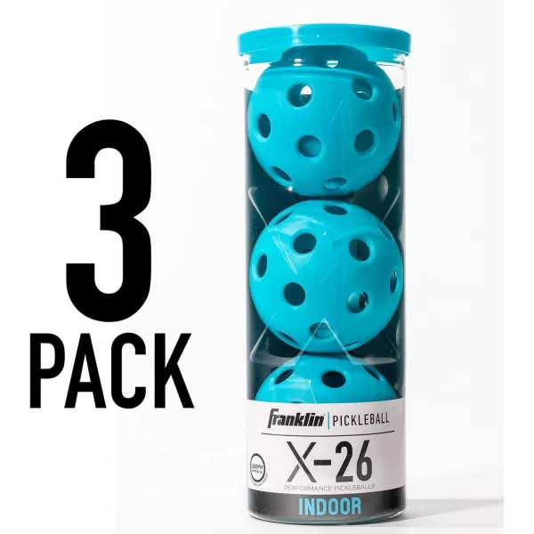 Franklin Sports X26 Indoor Pickleballs  Indoor Court Pickleball Balls  3 Pack 12 Pack  Bulk 100 Pack of Pickleballs  USA Pickleball USAPA Approved Tournament Pickleballs  Multiple ColorsBlue