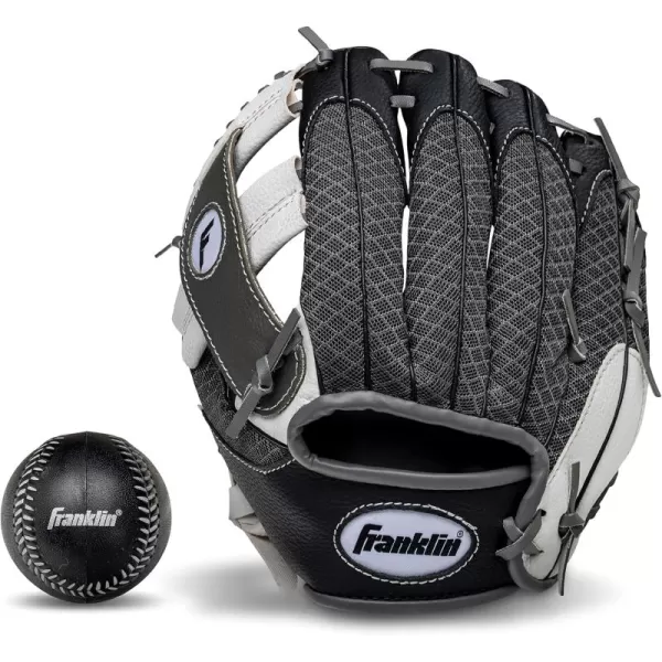 Franklin Sports Kids Baseball Glove  Ball Sets  Meshtek Youth Teeball Gloves for Kids  Toddlers  Left  Right Hand Throw Mitts  Glove Sets with Foam Balls  Boys  Girls Gloves  95quot InchBlackGraphiteWhite