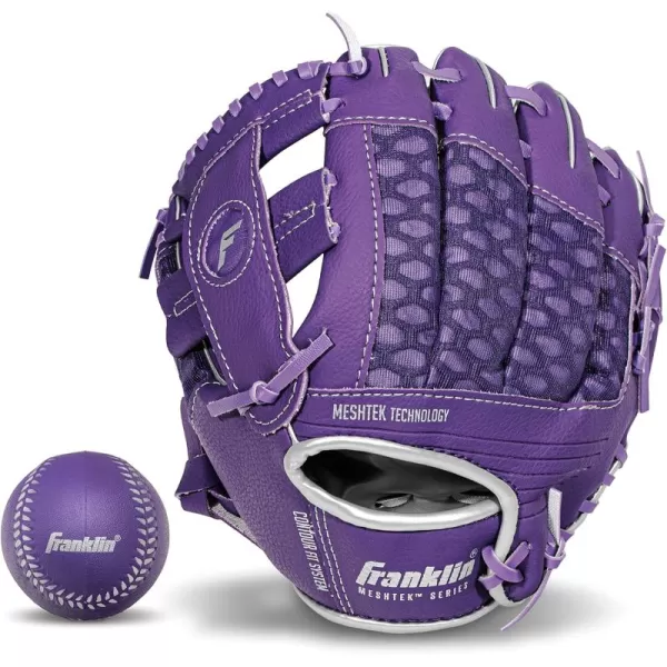 Franklin Sports Kids Baseball Glove  Ball Sets  Meshtek Youth Teeball Gloves for Kids  Toddlers  Left  Right Hand Throw Mitts  Glove Sets with Foam Balls  Boys  Girls Gloves  95quot InchPurpleChrome
