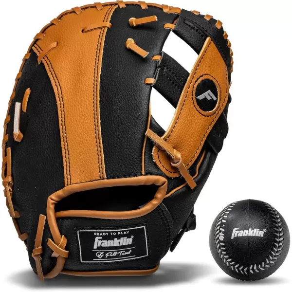 Franklin Sports Kids Baseball Gloves  RTP Youth Teeball Glove  Ball Set  Boys  Girls Teeball Mitt Set  Kids  Toddlers  95quotBlackTan  1st Base Mitt
