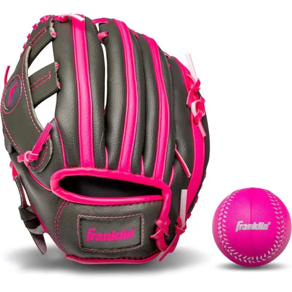 Franklin Sports Kids Baseball Gloves  RTP Youth Teeball Glove  Ball Set  Boys  Girls Teeball Mitt Set  Kids  Toddlers  95quotGraphitePink