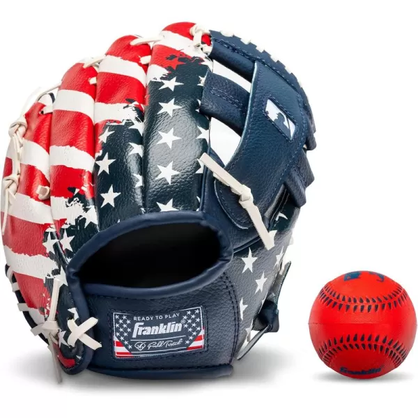 Franklin Sports Kids Baseball Gloves  RTP Youth Teeball Glove  Ball Set  Boys  Girls Teeball Mitt Set  Kids  Toddlers  95quotRedWhiteBlue