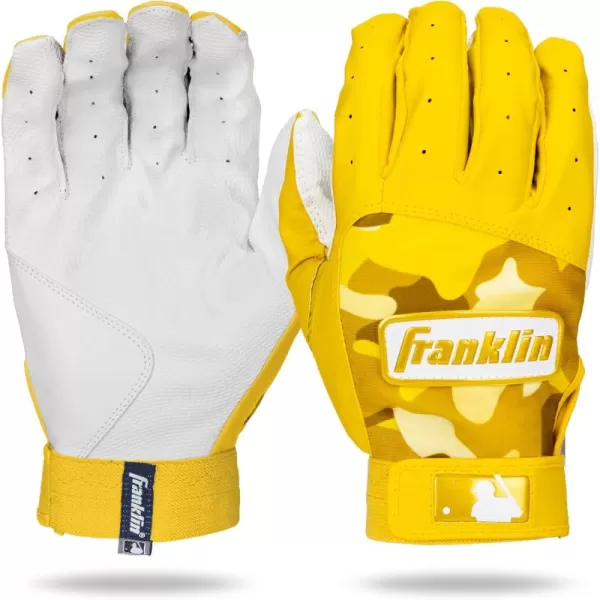 Franklin Sports MLB Digitek Batting Gloves  Adult and Youth Batting Glove  TriCurve Technology Fit  Genuine Leather Heel Patch  Etched Microfiber  Batting Gloves for Kids and AdultsWhiteYellow