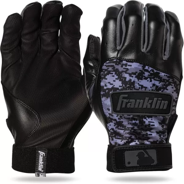 Franklin Sports MLB Digitek Batting Gloves  Adult and Youth Batting Glove  TriCurve Technology Fit  Genuine Leather Heel Patch  Etched Microfiber  Batting Gloves for Kids and AdultsBlackBlack