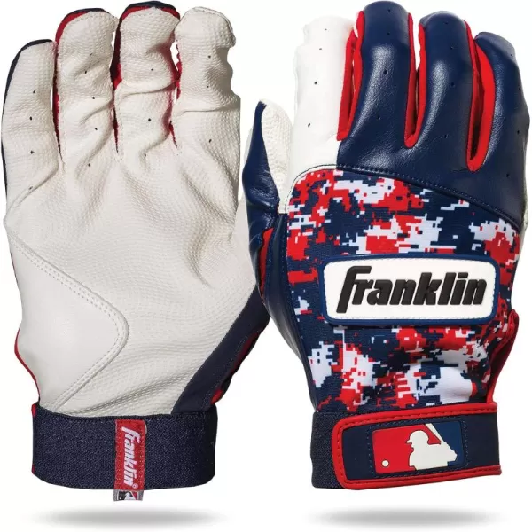 Franklin Sports MLB Digitek Batting Gloves  Adult and Youth Batting Glove  TriCurve Technology Fit  Genuine Leather Heel Patch  Etched Microfiber  Batting Gloves for Kids and AdultsWhiteRedNavy