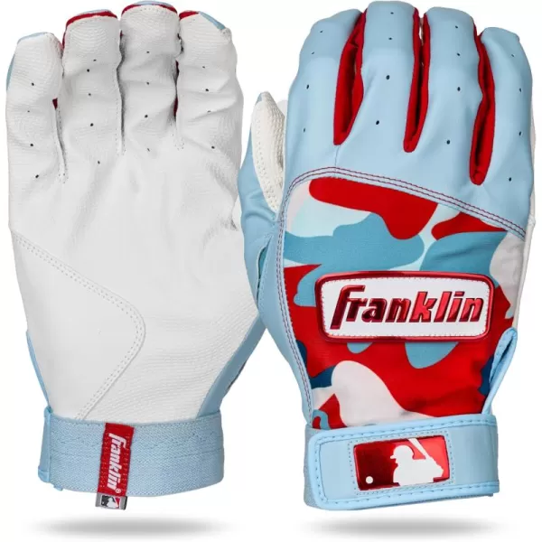 Franklin Sports MLB Digitek Batting Gloves  Adult and Youth Batting Glove  TriCurve Technology Fit  Genuine Leather Heel Patch  Etched Microfiber  Batting Gloves for Kids and AdultsWhiteCarolina Blue