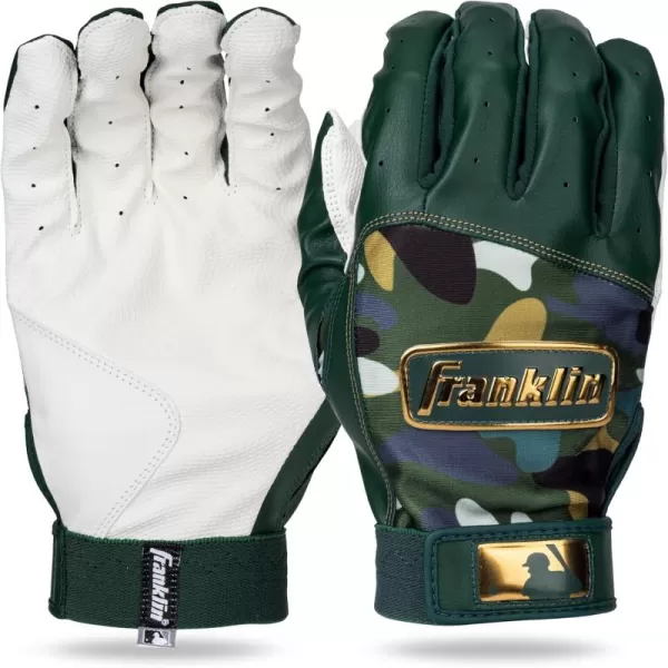 Franklin Sports MLB Digitek Batting Gloves  Adult and Youth Batting Glove  TriCurve Technology Fit  Genuine Leather Heel Patch  Etched Microfiber  Batting Gloves for Kids and AdultsWhiteForest Green