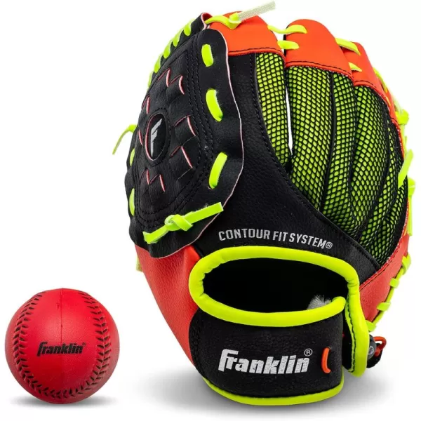 Franklin Sports Teeball Glove  Left and Right Handed Youth Fielding Glove  NeoGrip  Synthetic Leather Baseball Glove  90 Inch  Ready To Play Glove with BallRed