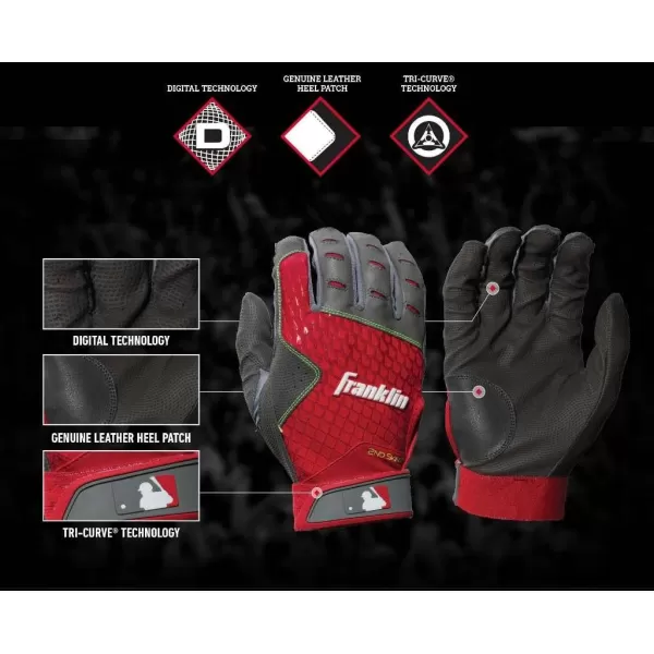 Franklin Sports MLB 2nd Skinz Batting Gloves  Adult  Youth Baseball  Softball Batting Gloves  Mens  Kids Baseball Teeball  Softball Gloves  Multiple Sizes  Colors AvailableGrayRed