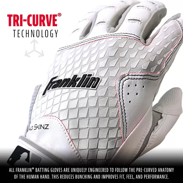 Franklin Sports MLB 2nd Skinz Batting Gloves  Adult  Youth Baseball  Softball Batting Gloves  Mens  Kids Baseball Teeball  Softball Gloves  Multiple Sizes  Colors AvailableWhiteWhite