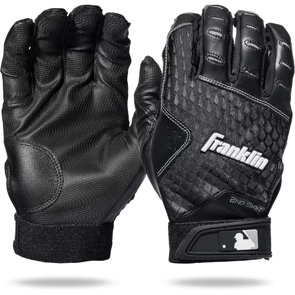 Franklin Sports MLB 2nd Skinz Batting Gloves  Adult  Youth Baseball  Softball Batting Gloves  Mens  Kids Baseball Teeball  Softball Gloves  Multiple Sizes  Colors AvailableBlackBlack