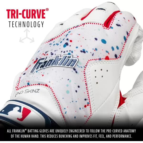 Franklin Sports MLB 2nd Skinz Batting Gloves  Adult  Youth Baseball  Softball Batting Gloves  Mens  Kids Baseball Teeball  Softball Gloves  Multiple Sizes  Colors AvailableWhiteNavyRed