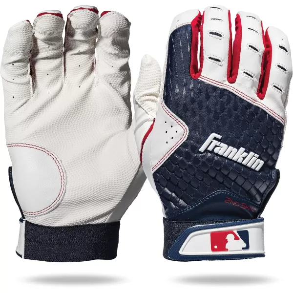 Franklin Sports MLB 2nd Skinz Batting Gloves  Adult  Youth Baseball  Softball Batting Gloves  Mens  Kids Baseball Teeball  Softball Gloves  Multiple Sizes  Colors AvailableWhiteNavy