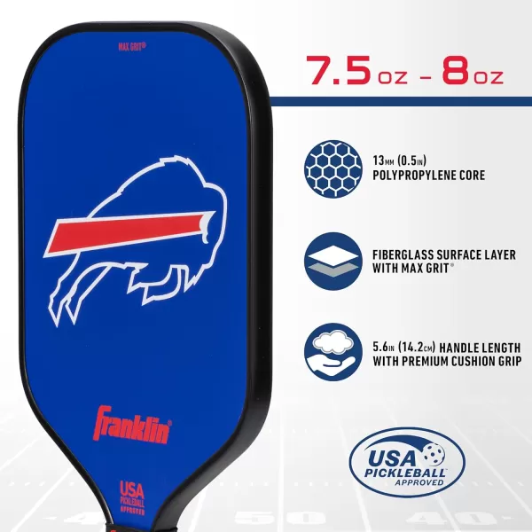 Franklin Sports NFL Pro Pickleball Paddle  13MM Signature Series Pro Pickleball Paddle with MaxGrit Surface  Official NFL Team  USAP Approved  Premium Quality  Authentic NFL Team LogosTeam Specific