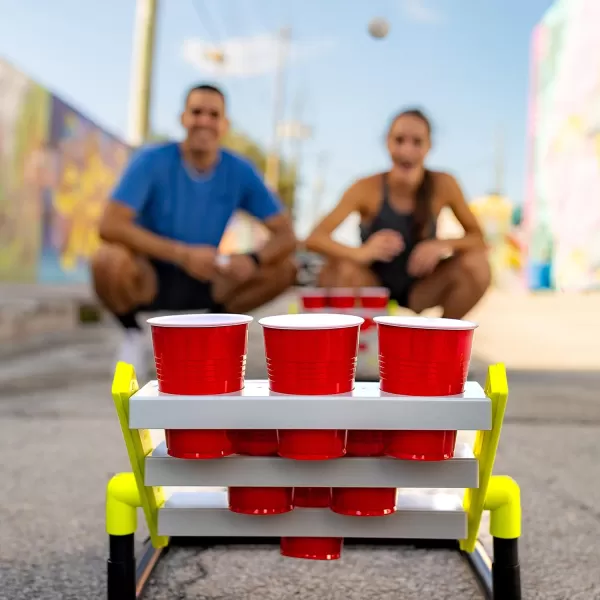Franklin Sports Stadium Cup Pong Set  Jumbo 6 Cup Pong Game Set with Cups  Stand  Fun Indoor  Outdoor Tailgate Game