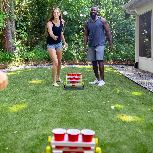 Franklin Sports Stadium Cup Pong Set  Jumbo 6 Cup Pong Game Set with Cups  Stand  Fun Indoor  Outdoor Tailgate Game