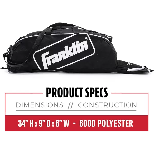 Franklin Sports Youth Baseball Bat Bag  Kids Teeball Softball Baseball Equipment Bag  Holds Bat Helmet Cleats and MoreBlack