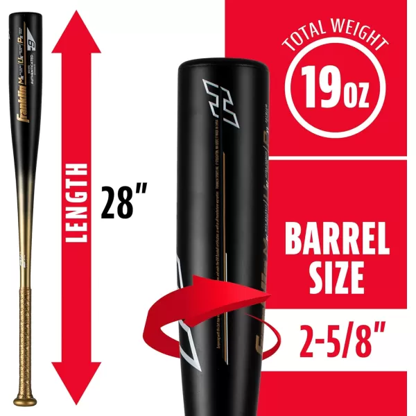 Franklin Sports Youth Baseball Bat  Heist Kids Baseball Bats for Ages 812  2 58quot Inch Big Barrel Kids Metal Bat  Youth Drop 9  10 Aluminum Bats  USA Baseball  26quot to 30quot BatsBlack