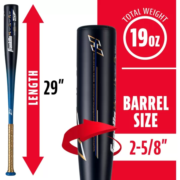 Franklin Sports Youth Baseball Bat  Heist Kids Baseball Bats for Ages 812  2 58quot Inch Big Barrel Kids Metal Bat  Youth Drop 9  10 Aluminum Bats  USA Baseball  26quot to 30quot BatsRoyal