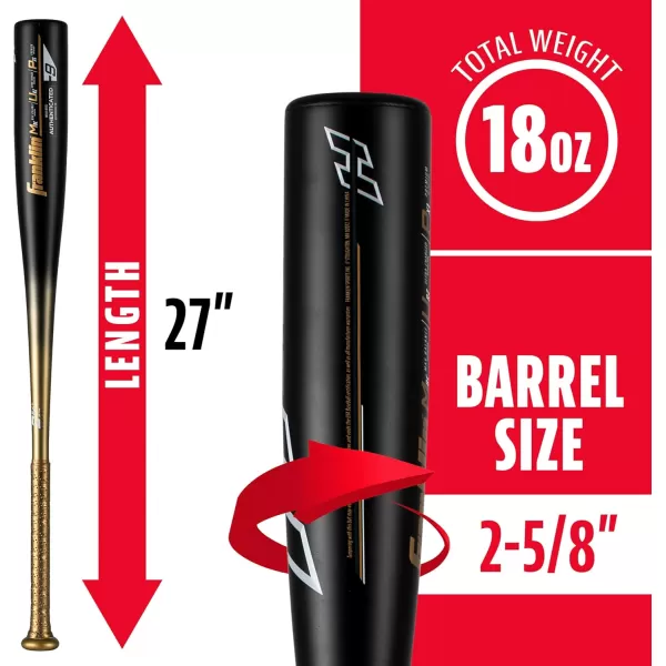 Franklin Sports Youth Baseball Bat  Heist Kids Baseball Bats for Ages 812  2 58quot Inch Big Barrel Kids Metal Bat  Youth Drop 9  10 Aluminum Bats  USA Baseball  26quot to 30quot BatsBlack