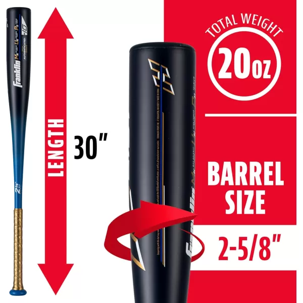 Franklin Sports Youth Baseball Bat  Heist Kids Baseball Bats for Ages 812  2 58quot Inch Big Barrel Kids Metal Bat  Youth Drop 9  10 Aluminum Bats  USA Baseball  26quot to 30quot BatsRoyal