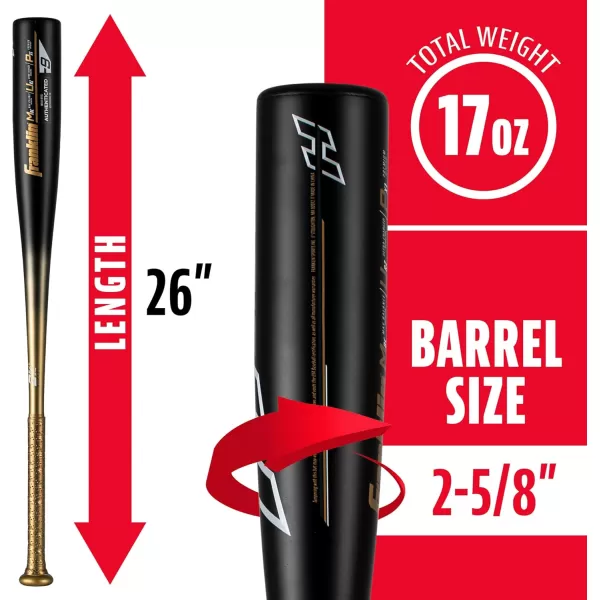 Franklin Sports Youth Baseball Bat  Heist Kids Baseball Bats for Ages 812  2 58quot Inch Big Barrel Kids Metal Bat  Youth Drop 9  10 Aluminum Bats  USA Baseball  26quot to 30quot BatsBlack