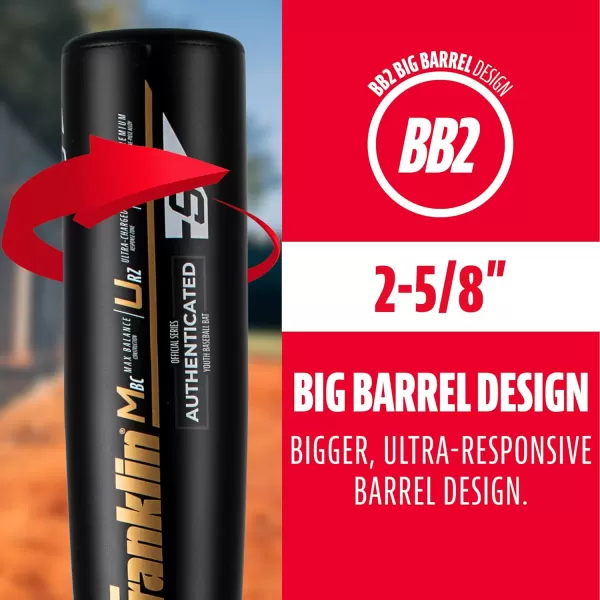 Franklin Sports Youth Baseball Bat  Heist Kids Baseball Bats for Ages 812  2 58quot Inch Big Barrel Kids Metal Bat  Youth Drop 9  10 Aluminum Bats  USA Baseball  26quot to 30quot BatsBlack