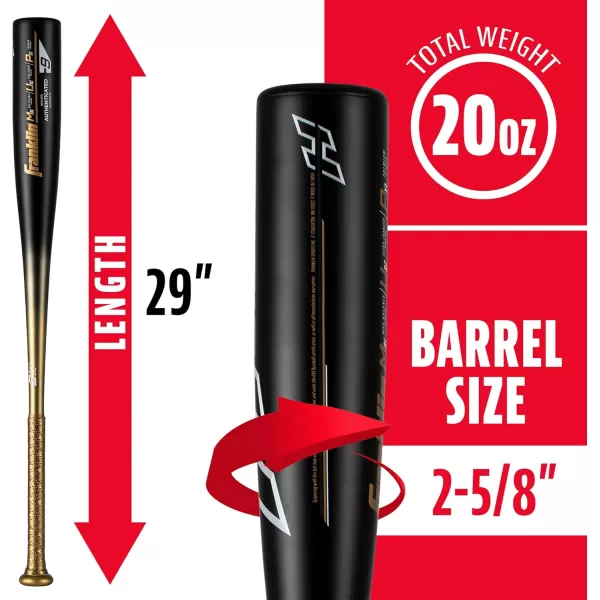 Franklin Sports Youth Baseball Bat  Heist Kids Baseball Bats for Ages 812  2 58quot Inch Big Barrel Kids Metal Bat  Youth Drop 9  10 Aluminum Bats  USA Baseball  26quot to 30quot BatsBlack