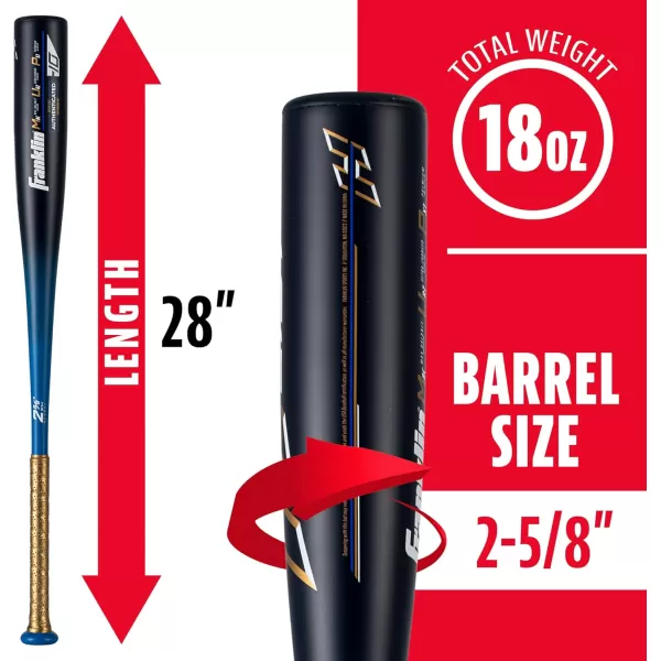Franklin Sports Youth Baseball Bat  Heist Kids Baseball Bats for Ages 812  2 58quot Inch Big Barrel Kids Metal Bat  Youth Drop 9  10 Aluminum Bats  USA Baseball  26quot to 30quot BatsRoyal