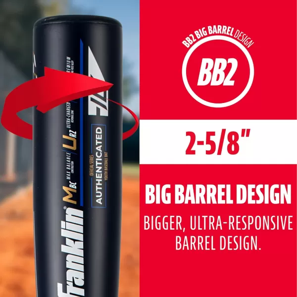 Franklin Sports Youth Baseball Bat  Heist Kids Baseball Bats for Ages 812  2 58quot Inch Big Barrel Kids Metal Bat  Youth Drop 9  10 Aluminum Bats  USA Baseball  26quot to 30quot BatsRoyal