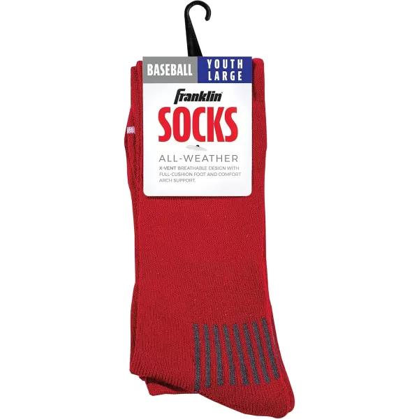 Franklin Sports Youth Baseball  Softball Socks  Baseball  Softball Knee Socks for Kids  Boys  Girls Tall Sports SocksRed