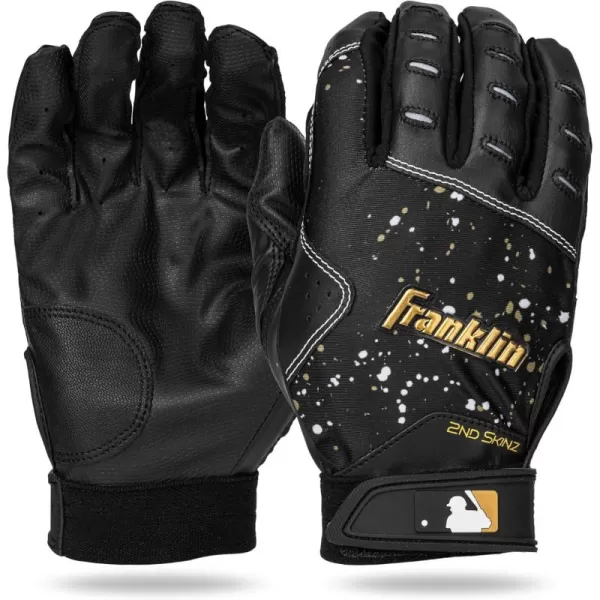 Franklin Sports MLB 2nd Skinz Batting Gloves  Adult  Youth Baseball  Softball Batting Gloves  Mens  Kids Baseball Teeball  Softball Gloves  Multiple Sizes  Colors AvailableBlackGold