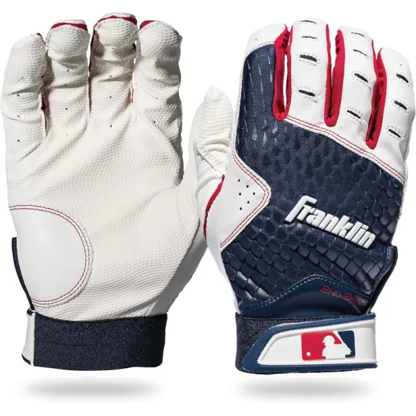 Franklin Sports MLB 2nd Skinz Batting Gloves  Adult  Youth Baseball  Softball Batting Gloves  Mens  Kids Baseball Teeball  Softball Gloves  Multiple Sizes  Colors AvailableWhiteNavy