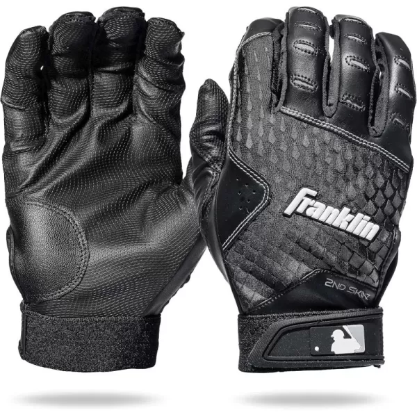 Franklin Sports MLB 2nd Skinz Batting Gloves  Adult  Youth Baseball  Softball Batting Gloves  Mens  Kids Baseball Teeball  Softball Gloves  Multiple Sizes  Colors AvailableBlackBlack
