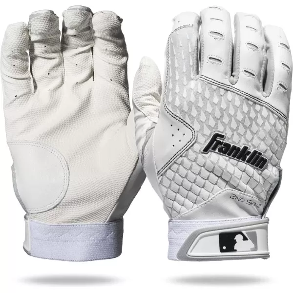 Franklin Sports MLB 2nd Skinz Batting Gloves  Adult  Youth Baseball  Softball Batting Gloves  Mens  Kids Baseball Teeball  Softball Gloves  Multiple Sizes  Colors AvailableWhiteWhite