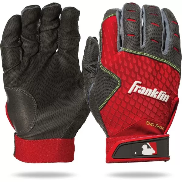 Franklin Sports MLB 2nd Skinz Batting Gloves  Adult  Youth Baseball  Softball Batting Gloves  Mens  Kids Baseball Teeball  Softball Gloves  Multiple Sizes  Colors AvailableGrayRed