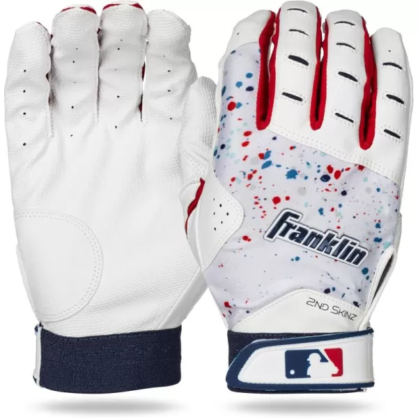 Franklin Sports MLB 2nd Skinz Batting Gloves  Adult  Youth Baseball  Softball Batting Gloves  Mens  Kids Baseball Teeball  Softball Gloves  Multiple Sizes  Colors AvailableWhiteNavyRed