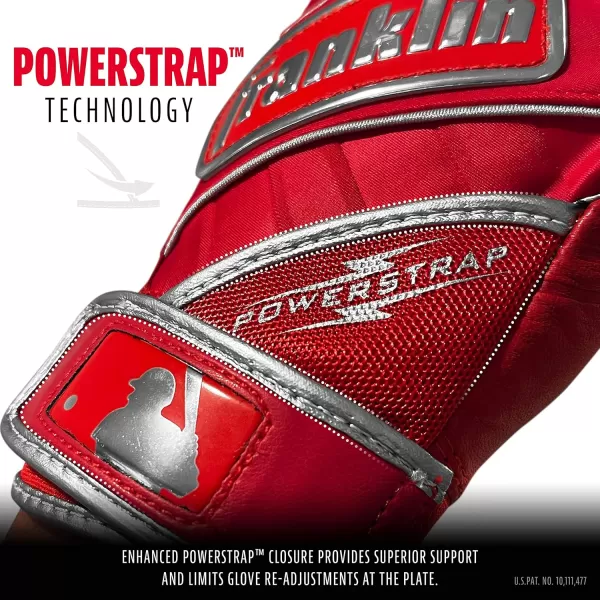 Franklin Sports MLB Baseball Batting Gloves  Powerstrap Adult  Youth Batting Gloves  Mens  Womens Baseball  Softball Batting Gloves  Boys  Girls Batting GlovesChrome Red
