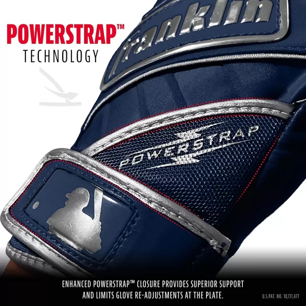 Franklin Sports MLB Baseball Batting Gloves  Powerstrap Adult  Youth Batting Gloves  Mens  Womens Baseball  Softball Batting Gloves  Boys  Girls Batting GlovesChrome Navy