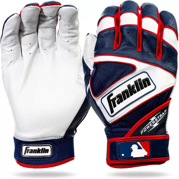 Franklin Sports MLB Baseball Batting Gloves  Powerstrap Adult  Youth Batting Gloves  Mens  Womens Baseball  Softball Batting Gloves  Boys  Girls Batting GlovesPearlNavy