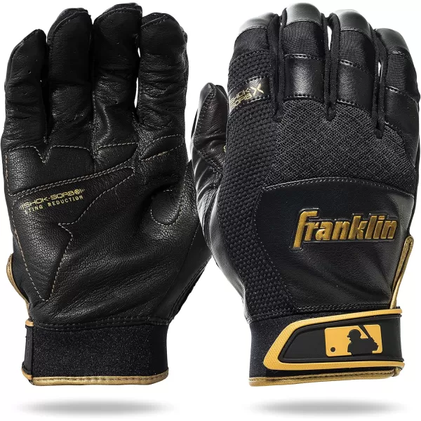 Franklin Sports MLB Baseball Batting Gloves  ShokSorb X Batting Gloves for Baseball  Softball  Adult  Youth Padded NonSting Batting Glove Pairs  Multiple Colors  SizesBlackGold