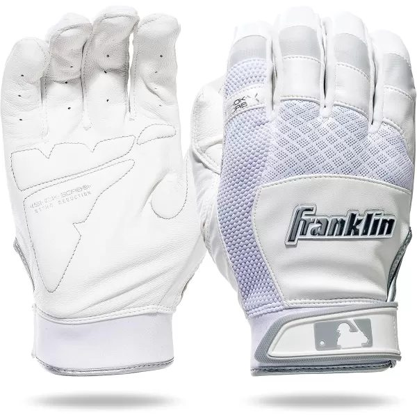 Franklin Sports MLB Baseball Batting Gloves  ShokSorb X Batting Gloves for Baseball  Softball  Adult  Youth Padded NonSting Batting Glove Pairs  Multiple Colors  SizesWhiteChrome