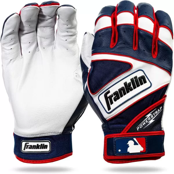 Franklin Sports MLB Baseball Batting Gloves  Powerstrap Adult  Youth Batting Gloves  Mens  Womens Baseball  Softball Batting Gloves  Boys  Girls Batting GlovesPearlNavy
