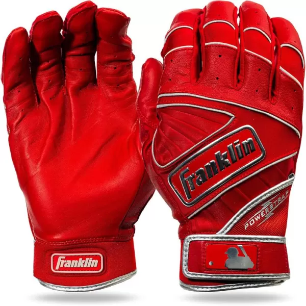 Franklin Sports MLB Baseball Batting Gloves  Powerstrap Adult  Youth Batting Gloves  Mens  Womens Baseball  Softball Batting Gloves  Boys  Girls Batting GlovesChrome Red