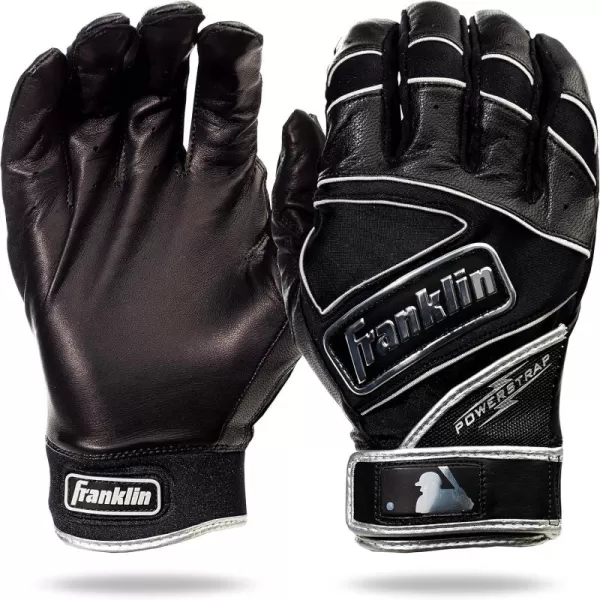 Franklin Sports MLB Baseball Batting Gloves  Powerstrap Adult  Youth Batting Gloves  Mens  Womens Baseball  Softball Batting Gloves  Boys  Girls Batting GlovesBlack Chrome