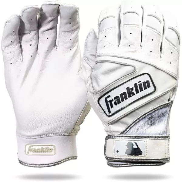 Franklin Sports MLB Baseball Batting Gloves  Powerstrap Adult  Youth Batting Gloves  Mens  Womens Baseball  Softball Batting Gloves  Boys  Girls Batting GlovesChrome White